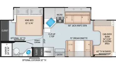 Class C Rvs With King Bed Floorplan, Small Class A Rv With King Size Bed Frame